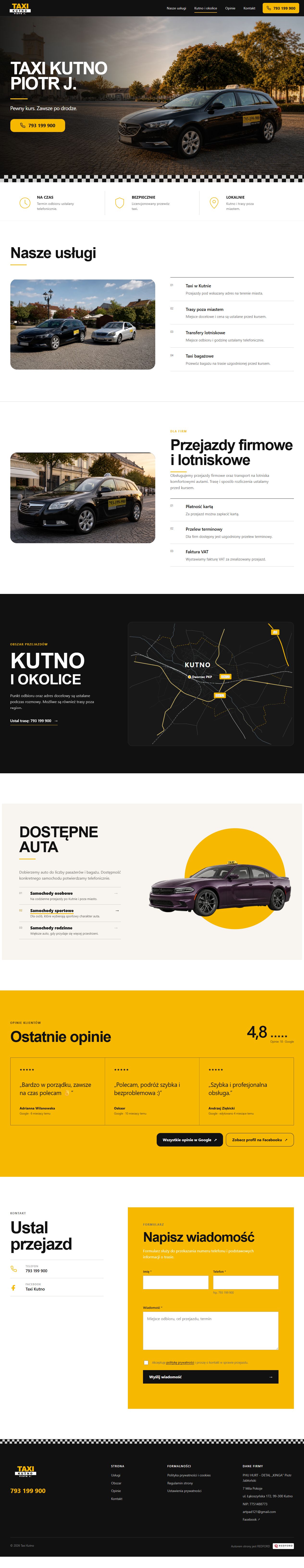 Taxi Kutno: pełny widok strony