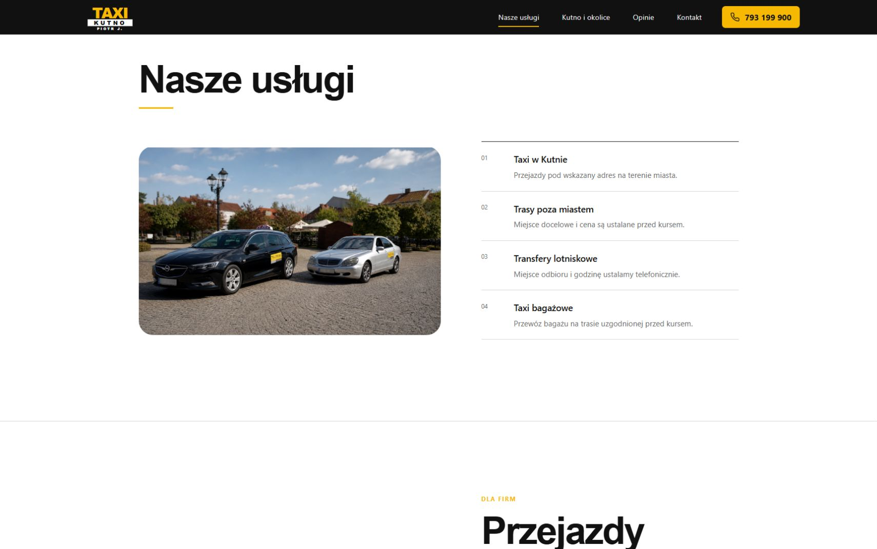 Taxi Kutno: widok projektu