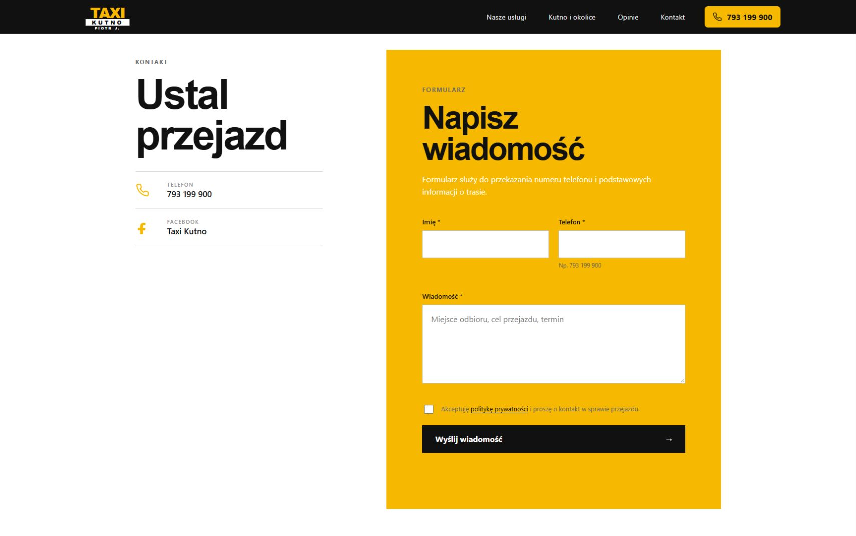 Taxi Kutno: widok projektu