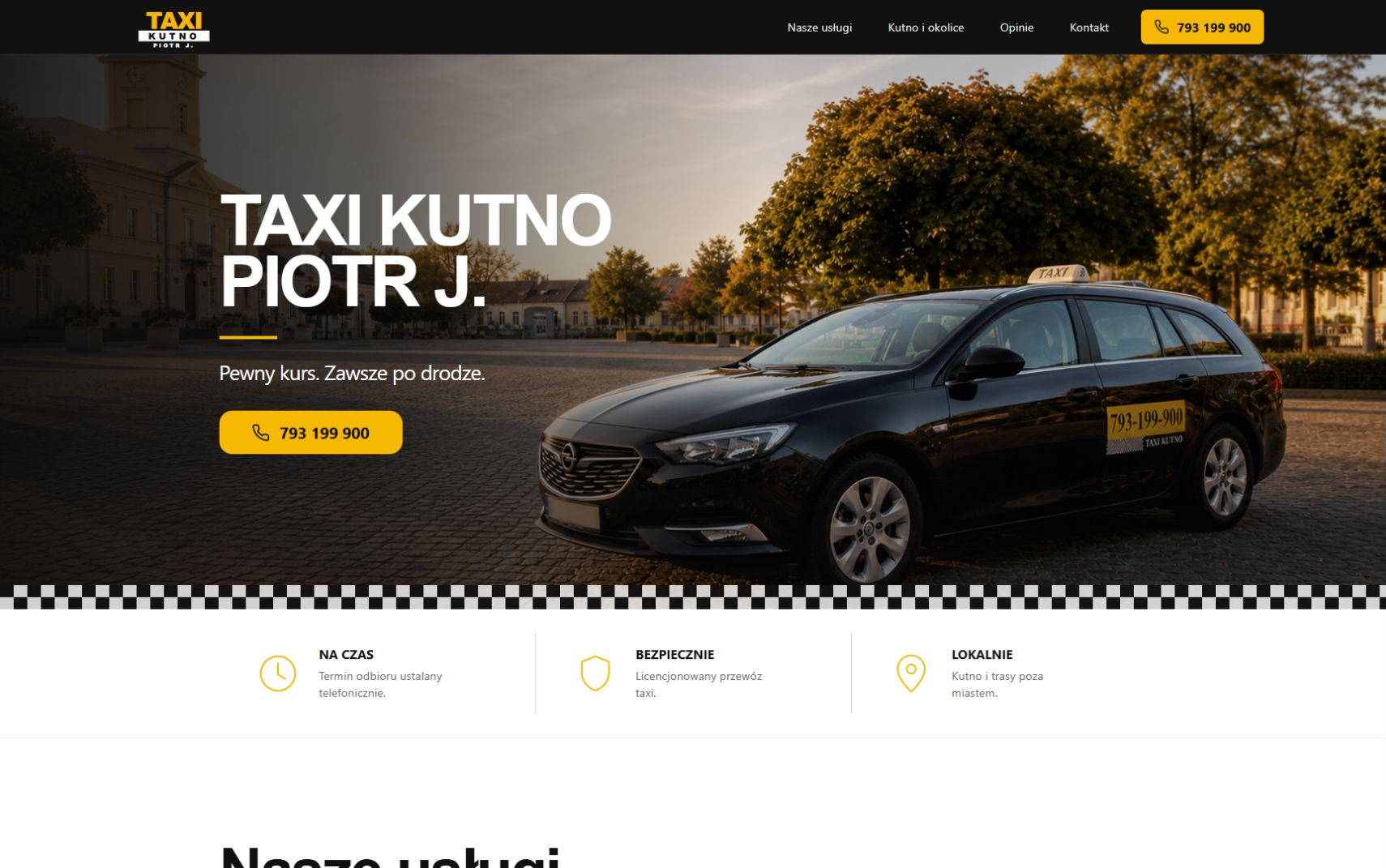 Strona internetowa Taxi Kutno — projekt REDFORD