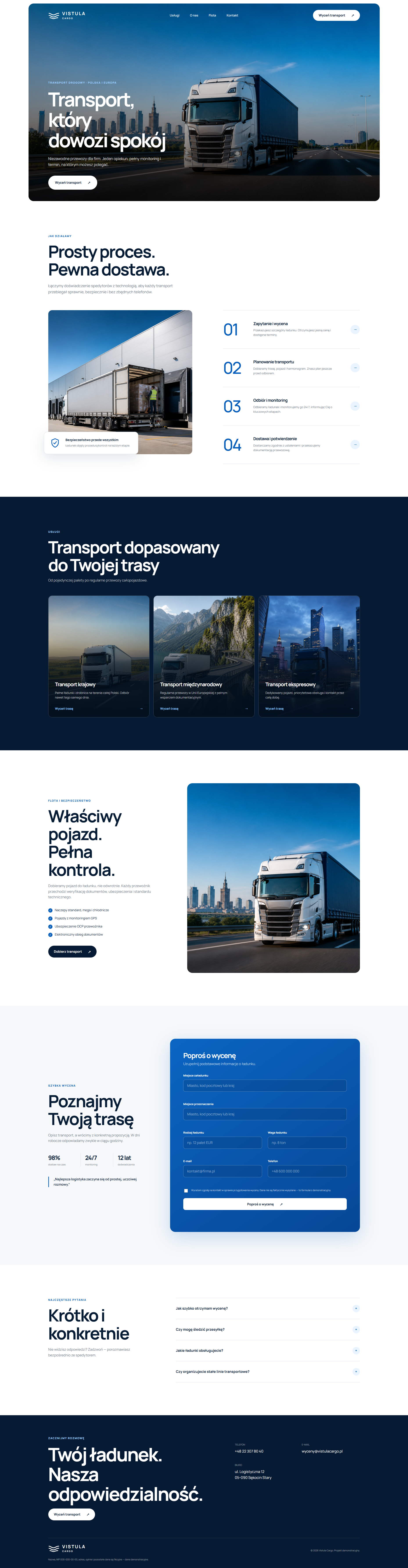Vistula Cargo: pełny widok strony